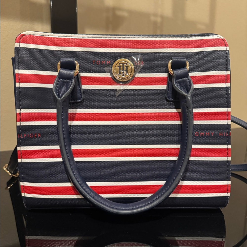 Tommy Hilfiger Striped Navy and Red Satchel